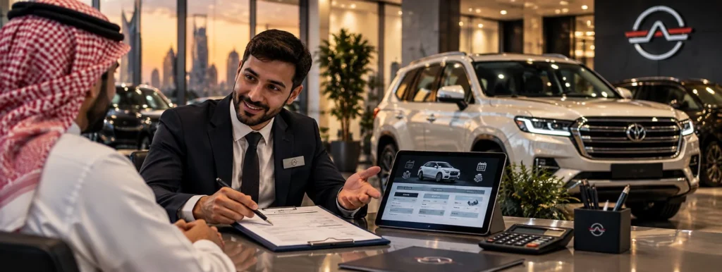 مستشار مبيعات يراجع عرض تمويل مع عميل